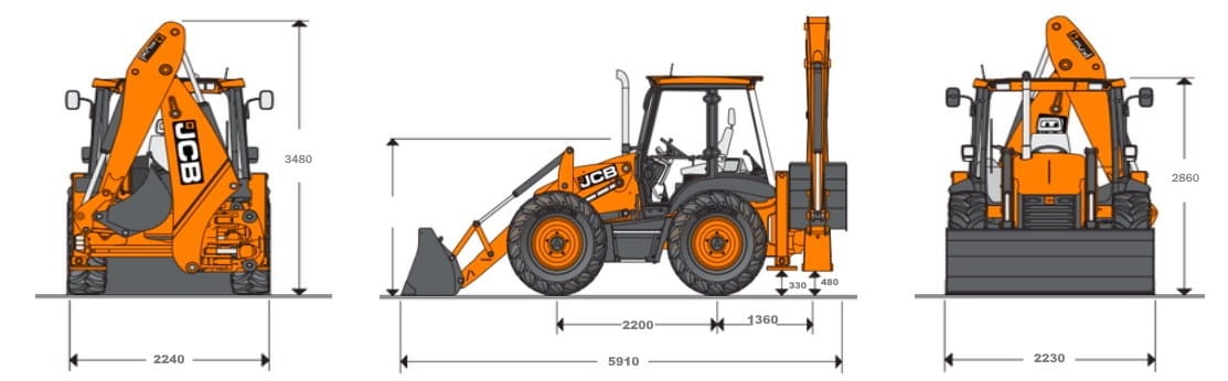 Габаритные размеры экскаватора погрузчика JCB 3CX Super