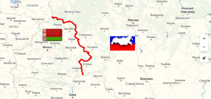 Граница Российской Федерации и Республики Беларусь на карте. 2020 год